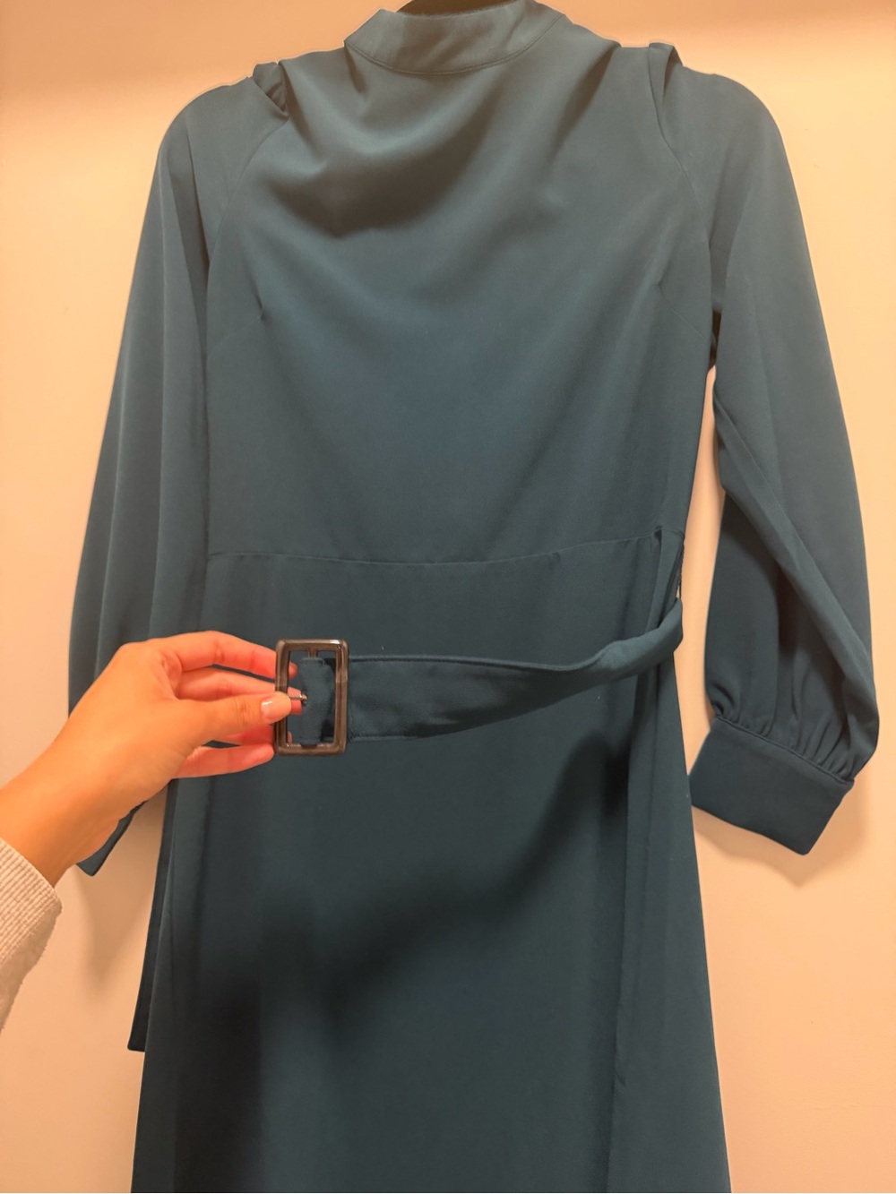 Banana Republic Teal Long-Sleeve Belted A-Line Dress - Picture 3 of 6